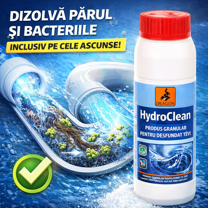 HydroClean - Elimină rapid și definitiv blocajele din țevi, dizolvând părul, grăsimea și depunerile dure